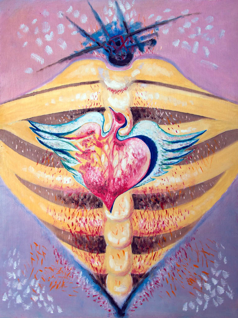 The bird of my heart is in confusion (orgalite, oil) 700х500