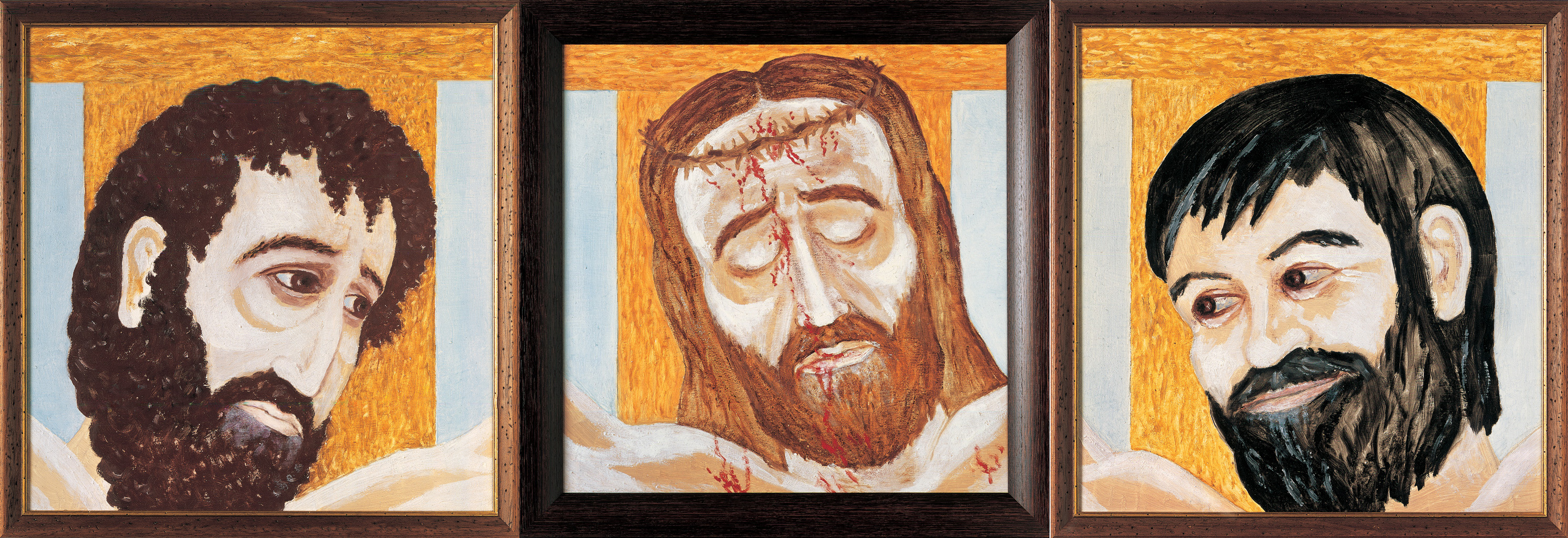 At Golgotha. (repentant, Jesus, scoffer) (plywood, oil)