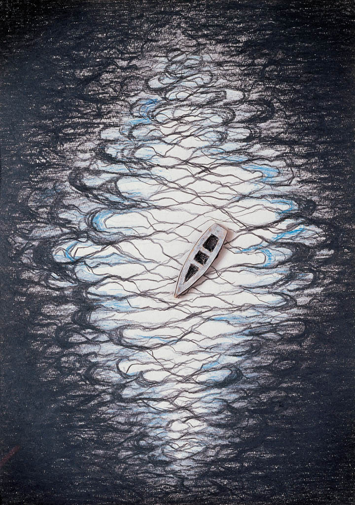 Une barque solitaire (crayon de couleur 40X30)