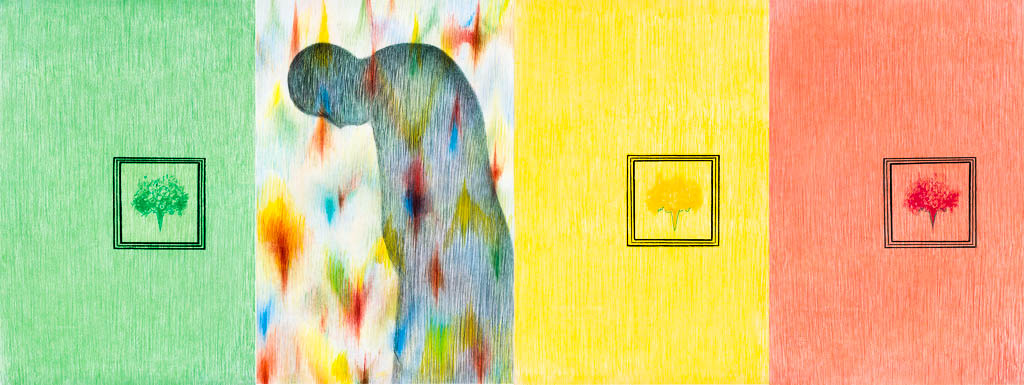 Une ombre marchant  1.2.3.4 (cliché-verre, crayon de couleur, feutre) 600×400