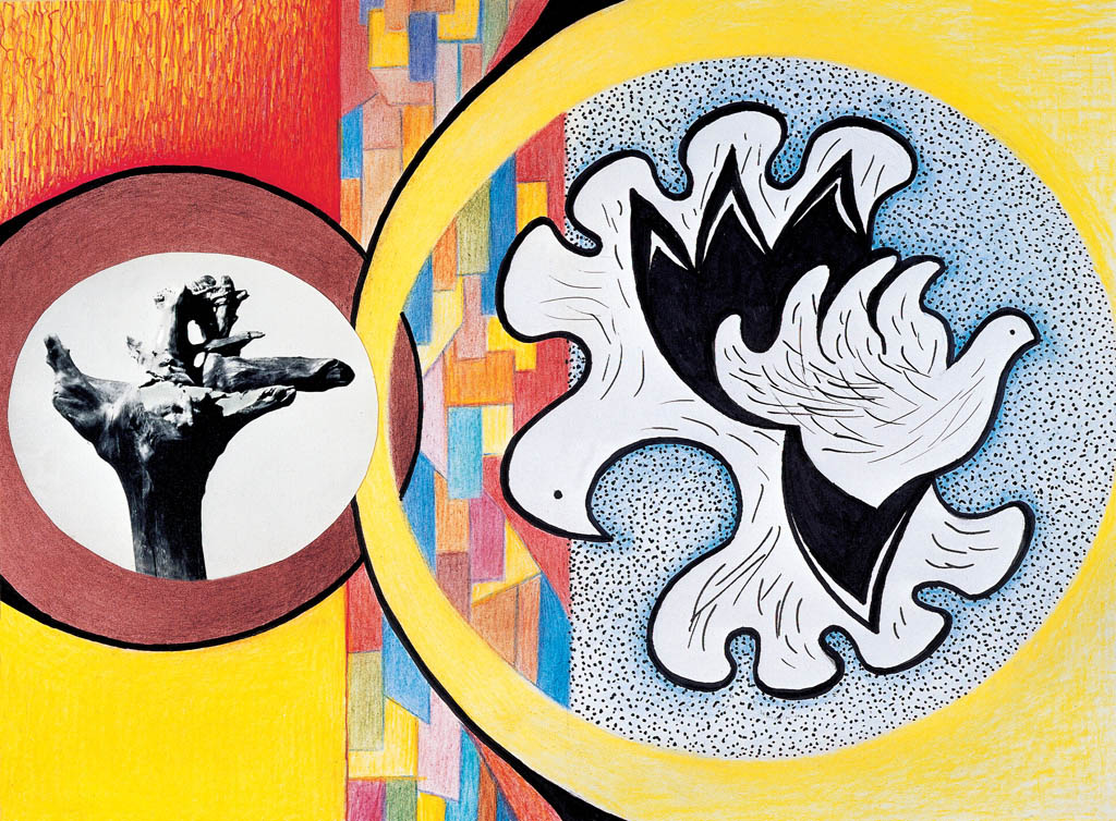 Le jeune amour (crayon de couleur, feutre, montage de photos)  400 x 300