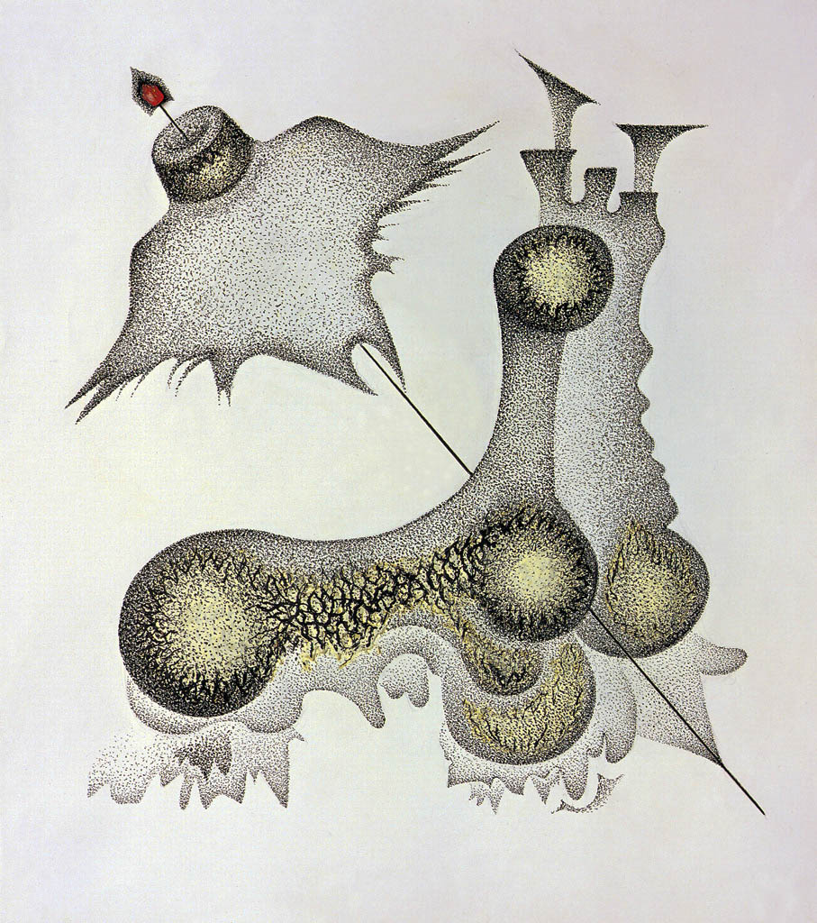 Une flèche d’inspiration (encre de Chine, résine, incrustation)  700 x 600