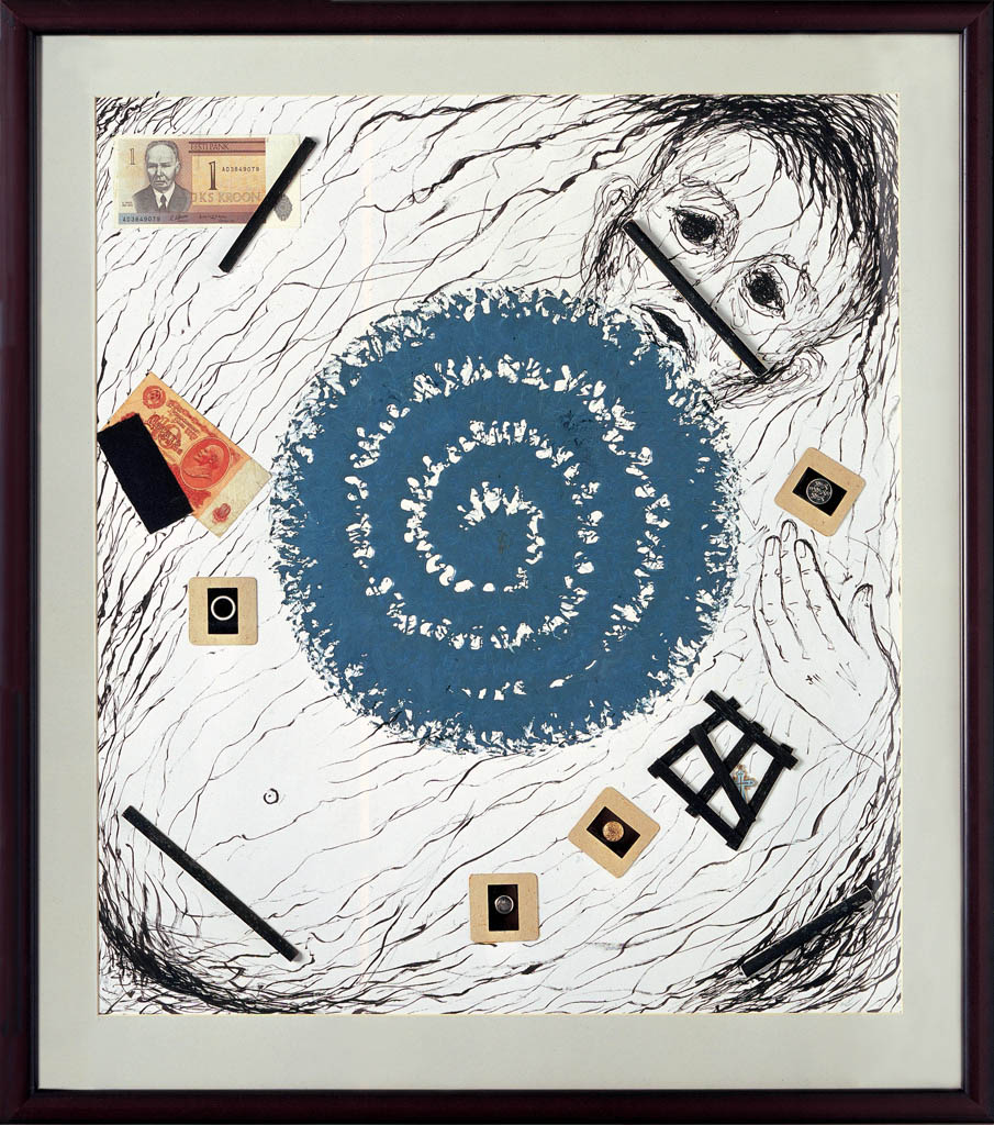 Le tourbillon de la vie (encre de Chine, résine, incrustation)  700 x 600