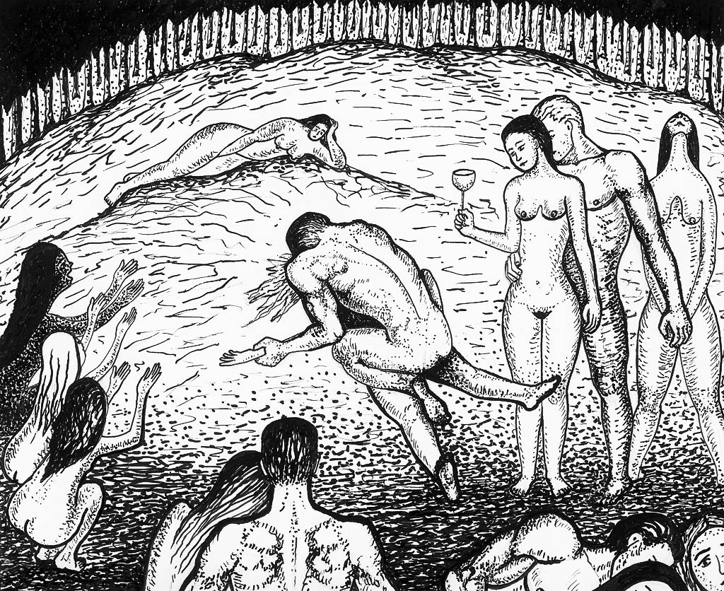 En arrière, vers le paganisme (encre de Chine)  400 x 300