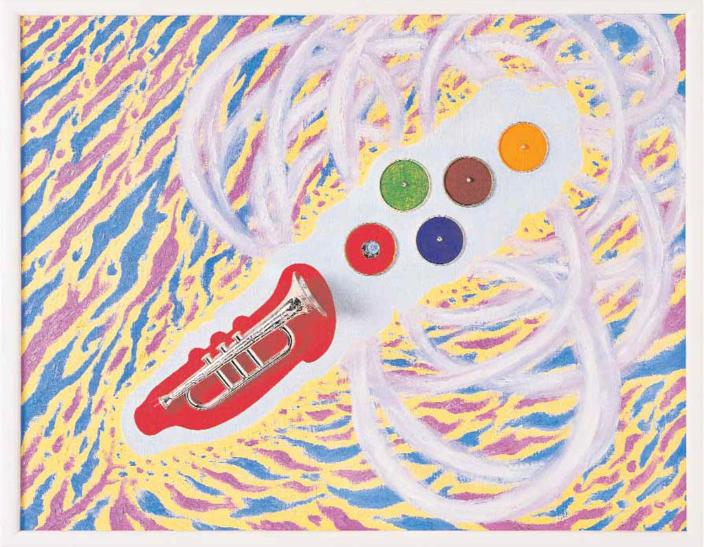 Mit Hornbegleitung (Leinwand, Ölfarbe, Collage) 70 х 90