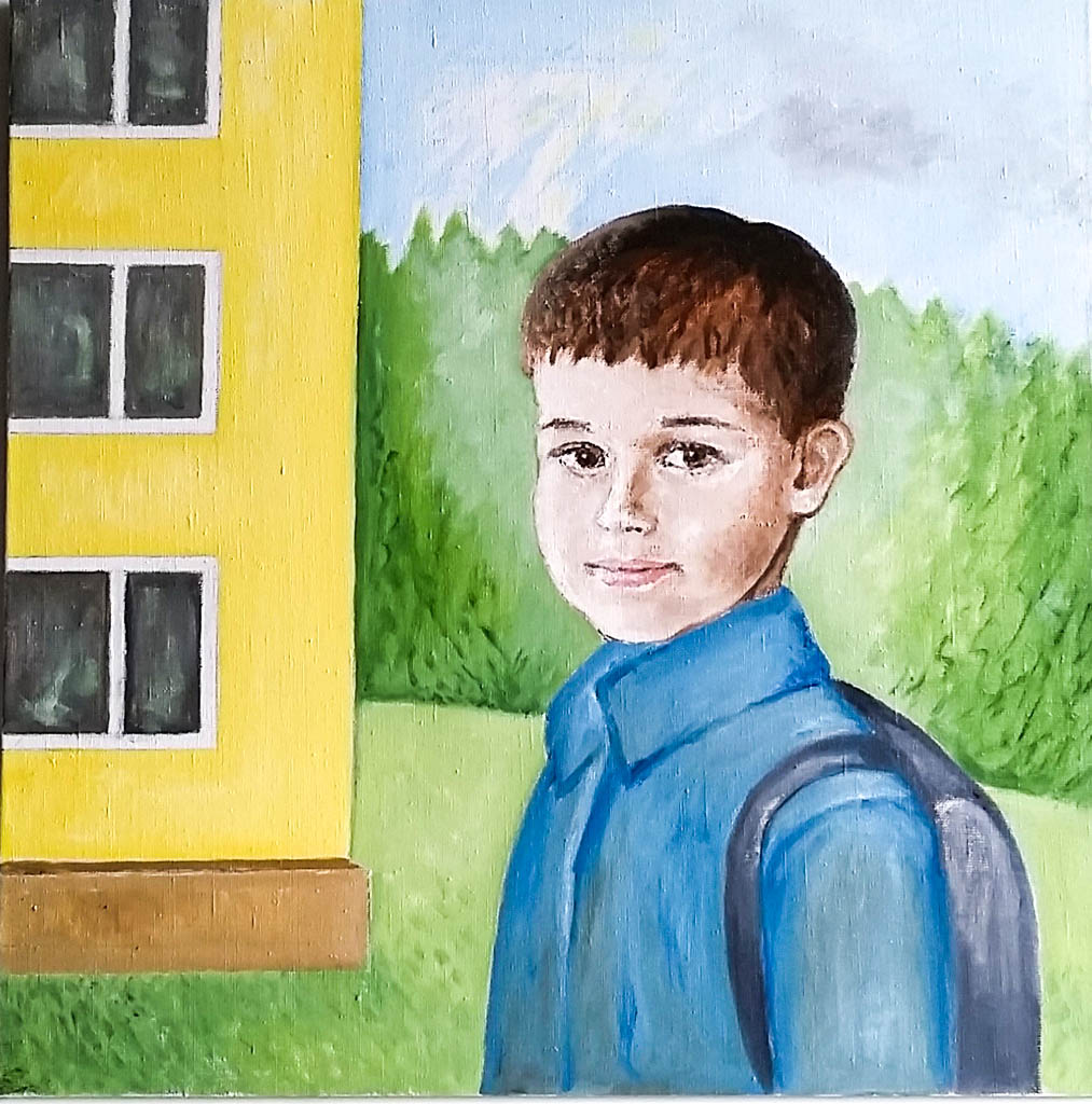 Schulanfängerin (Malertuch, Öl) 600×600