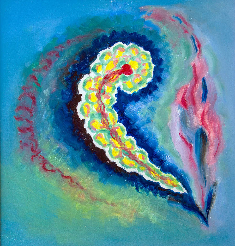 Leuchtende Muschel (Wickelpappe, Öl) 500х480