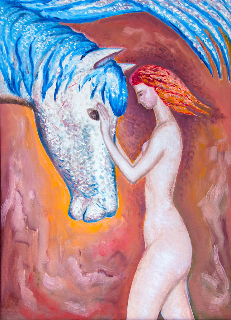 Die Muse und Pegasus (Wickelpappe, Öl) 660х480