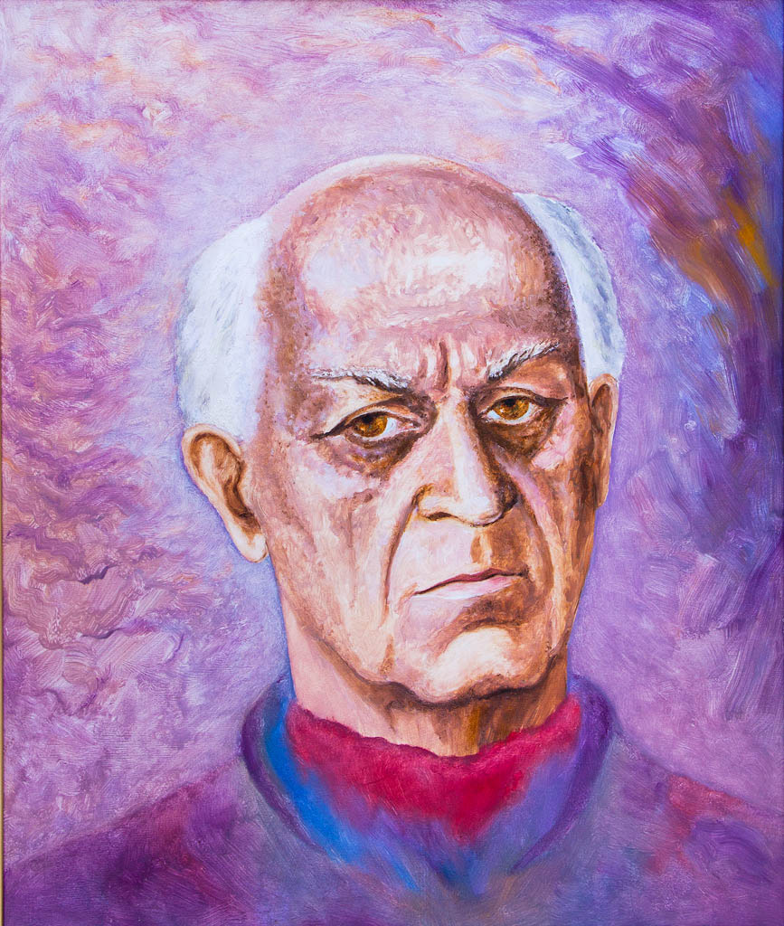 Selbstbildnis in violett (Furnier, Öl) 700х600