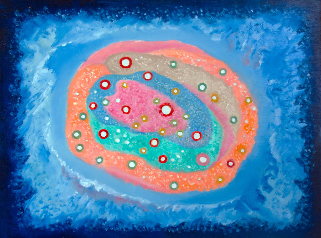 «Les mondes lointains» nº 2 Pour la sculpture En mémoire de tous les cosmonautes qui ne sont jamais revenus (huile sur panneau de fibres de bois)