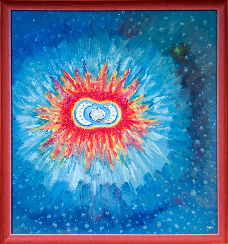 Im Anfang war das Wort und Ästhetik war das Wort (Wickelpappe, Öl, Collage) 500х470