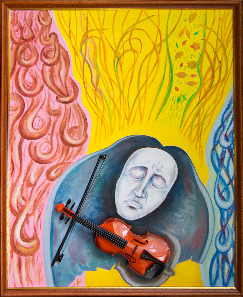 Mélodies oubliées (huile sur toile, collage) 900х700